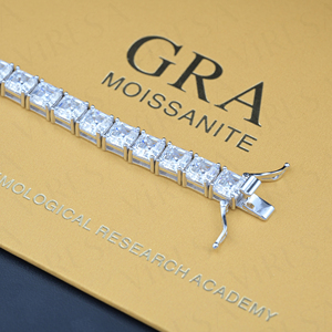 VIRESA Bracciale con Charm in Moissanite Taglio Asscher Personalizzato, Argento 925 Placcato Oro |   Diamante Moissanite <span class=keywords><strong>D</strong></span> VVS1 da 5mm 6mm - Product Image 3