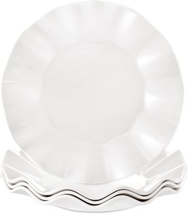 Melamin yemek tabağı beyaz çiçek şekilli parti gıda sınıfı toptan özel renk özel Logo baskılı çevre dostu tarak dalgalı - Product Image 2