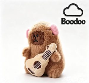 Porte-clés en peluche Capybara Boodoo personnalisé en usine, design guitare, 4 pouces, rembourrage en coton PP, jouet en peluche unisexe pour enfants - Product Image 1