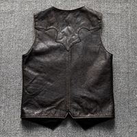 Gilet en cuir véritable Amekaji Tea-Core pour homme, gilet de moto multi-poches en cuir de vachette lourd délavé style vintage