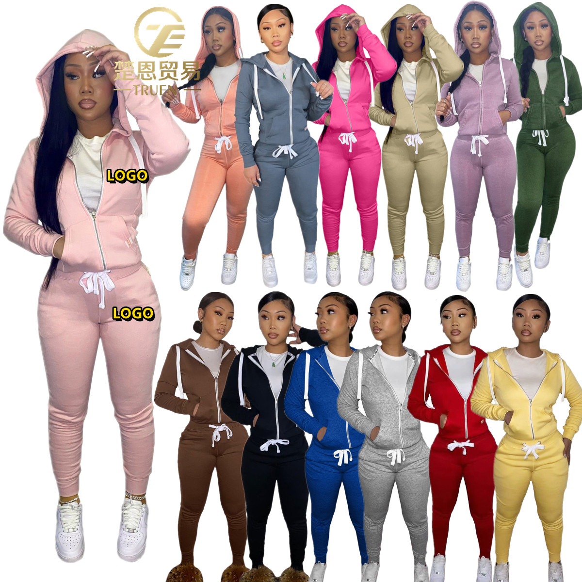 Thick Fleece 2 Piece Women Fall Winter Clothes Jogging Sweatpants Suit Cardigan Hoodie Women Sweatsuit Set Tracksuit Jogger Set