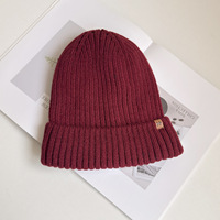 Chapeau d'hiver en tricot chaud de style vintage, couleur unie, chapeau beanie, doublure en polaire élastique épaisse, chapeau chaud