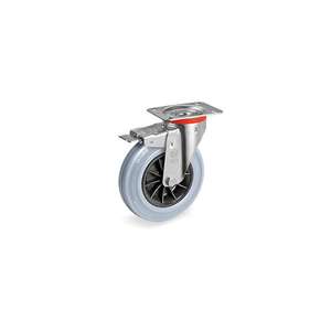 TELLURE ROTA - 225203 Non-marking rubber <b>wheels</b>, polypropylene centre, swivel top plate bracket type NL <b>with</b> front <b>lock</b> - <b>wheel</b> - Product Image 1