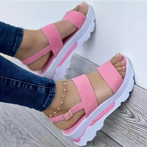 Wholesale Women New Spot Round Head <b>Shoes</b> Low Top Solid Color Daily Casual Wedge Sandals - Product Image 4