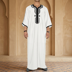 Túnica Blanca Modesta para Hombres Musulmanes, de Rayón, Larga hasta el Suelo, Manga Larga, Antiarrugas, Transpirable, con Bordado, para Uso Diario en Primavera, para Adultos - Product Image 3