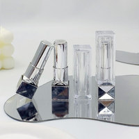 Tube de Rouge à Lèvres Vide en Plastique Transparent Argenté, Forme Brique, Nouveau Design Unique, Vente en Gros, Cosmétique de Luxe pour Baume à Lèvres