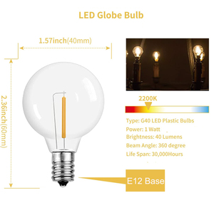 Guirnalda de luces de bombilla G40 blanca cálida, luz Led impermeable para exteriores utilizada para acampar, hogar, jardín, decoración de fiesta de Navidad al aire libre - Product Image 4