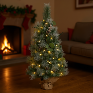 ต้นคริสต์มาสขนาดเล็กประดิษฐ์พร้อมไฟ LED สีขาวอบอุ่น ขนาด 3 ฟุต รุ่นภาพที่ 3 สำหรับตกแต่งบนโต๊ะในร่ม พร้อมลูกสน - Product Image 2