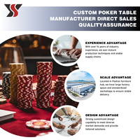Mesa de Póker Texas Hexagonal con Pedestal YS Casino OEM, Tapicería de Fieltro Damasco Rojo y Negro, Reposabrazos de Cuero, 10 Portavasos, Base Dorada