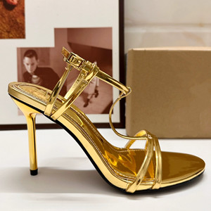 slim fit dress slacks Striking Gold Ankle Strap Heels - All Shoes main image 0