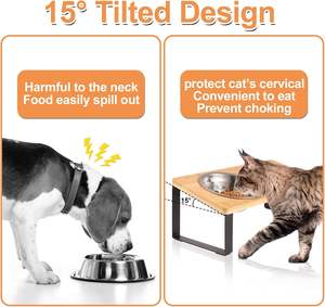 15 ° eğimli yükseltilmiş kedi maması kabı kaymaz paslanmaz çelik kedi besleme yemekleri ahşap <span class=keywords><strong>stand</strong></span>ı çevre dostu anti-kusma' - Product Image 3