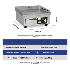 Plancha Eléctrica de <span class=keywords><strong>Hierro</strong></span> Fundido Antiadherente con Control de Temperatura para Freír, Asar Tofu y Carne, Equipo para <span class=keywords><strong>Cocina</strong></span> Comercial - Product Image 2