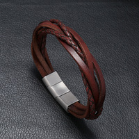 Nouveau modèle de bracelet à fermoir magnétique en acier inoxydable, bracelet en cuir vintage tissé à la main