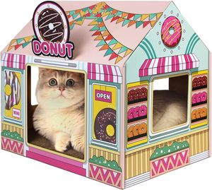 Casetta per Gatti in Cartone con Tiragraffi, Negozio di Ciambelle per Interni/Esterni, Tiragraffi e Decorazione per <span class=keywords><strong>la</strong></span> Casa, Nascondiglio per Piccoli Animali - Product Image 6