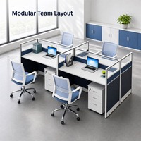 Bureau en panneaux de particules E1 avec plateau de 25 mm d'épaisseur, cloison en verre dépoli et meuble à 3 tiroirs blanc