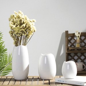 Ensemble <span class=keywords><strong>de</strong></span> trois vases blancs simples Art Déco, pots à fleurs, décoration minimaliste pour la maison - Product Image 5