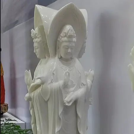Statua di Buddha in marmo bianco Kwan Yin Stone Statue Goddess of Mercy muslimah Bodhisattva Statue