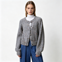 Pull en laine et cachemire mélangé pour femme, doublé, col rond, chaud, automne-hiver, grammage élevé, doux, coupe ample, couleur unie, tricot ajouré
