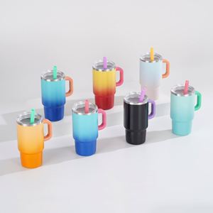 Cross-Border 304 Stainless Steel Ice Boss Thermos <b>Cup</b> 4oz Mini Handle Car <b>Cup</b> Gradient with <b>Straw</b> Insulated <b>Cup</b> Girls Petite - Product Image 1