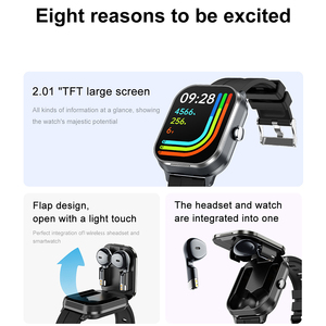 สมาร์ทวอทช์ D8 Pro 2-in-1 พร้อมหูฟังบลูทูธ รองรับการโทร NFC มาตรฐานกันน้ำ IP67 ตัวเรือนโลหะผสม สายคล้องถอดได้ เคสซิลิโคน วัดอัตราการเต้นของหัวใจ สำหรับออกกำลังกายและฟิตเนส - Product Image 2