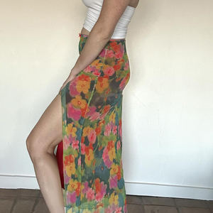 Falda Maxi Vintage con Estampado Floral de Pintura al Óleo para Mujer, de Cintura Baja, con Contraste de Color, Abertura Alta y Ajuste Delgado, Falda de Diseño Llamativo - Product Image 6