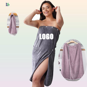 Custom Embroidery logo Shower <strong>Wrap</strong> Robe Spa Bathrobe Adjustable <strong>Velcro</strong> Microfiber <strong>Towel</strong> for Hotel Beauty Salon Home Use - Product Image 1
