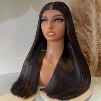 Color Natural Raw Vietnamita Doble Dibujado Cabello Humano HD Cierre Frontal de Encaje Sin Pegamento Hueso Recto Peluca de Cabello Humano para Mujeres Negras