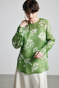 Camisa <span class=keywords><strong>de</strong></span> seda para mujer con bordado artístico vintage, nueva colección otoño 2026, venta al por mayor para boutiques - Product Image 6