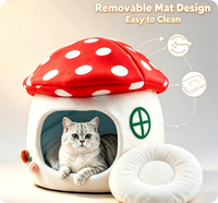 Mignonne maison pour animaux de compagnie en forme de champignon rouge, lit semi-fermé chaud pour l'hiver, pour chat et chien, doux, en peluche, confortable, type grotte, pour temps froid