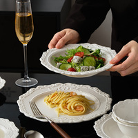 Service de vaisselle en céramique gaufrée style nordique, assiettes en porcelaine crème de forme irrégulière, compatibles micro-ondes
