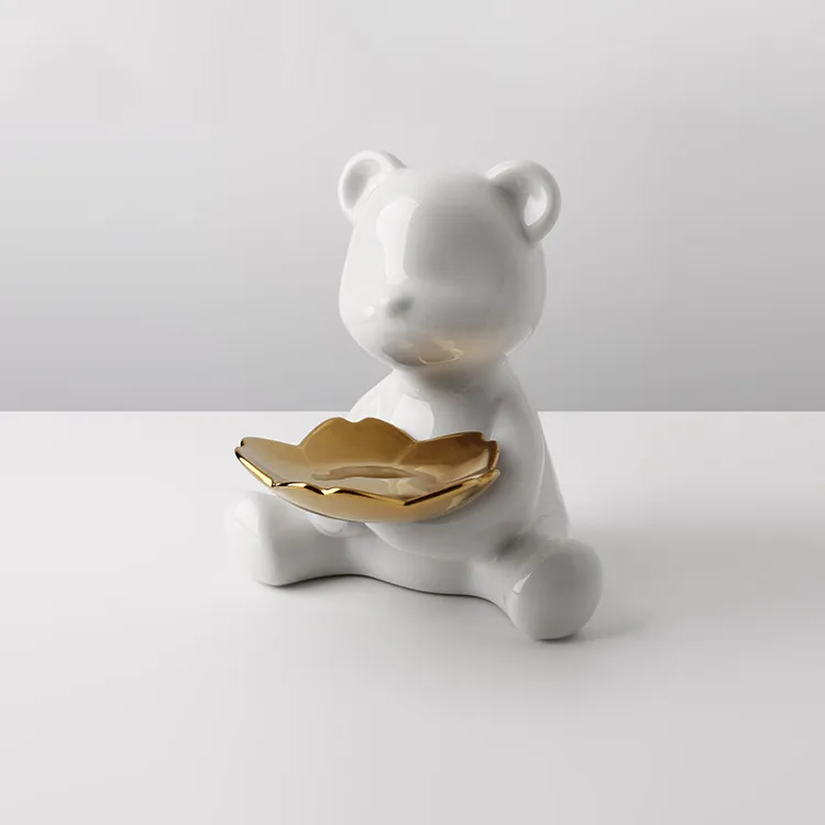 Modern Tabletop Sculpture Decorative Accessories Gifts Bear Tray Storage For Home Decoration Animal Figurine Statue Keys Shelf