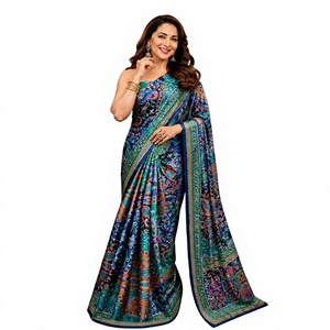 Designer Printed 100% Cotton Embroidery <b>Gold</b> Zari & Real Hand Mirror Diamond Work Chinon Saree Formal <b>Blouse</b> - Product Image 1