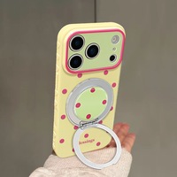 Coque minimaliste style Ins à pois pour iPhone 17 Pro Max/15/16 Plus/14 avec support rotatif en silicone antichoc et impression UV
