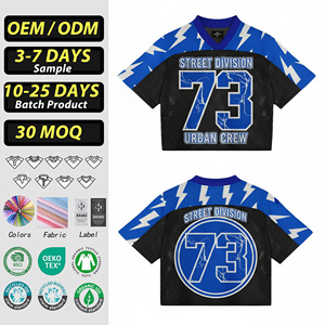 เสื้อเจอร์ซีย์สตรีทแวร์ทรงบ็อกซี่แบบครอป คุณภาพสูง แฟชั่นทันสมัย พร้อมงานปักลายแบบ OEM และเชือกผูกเอวแบบตาข่าย - Product Image 1