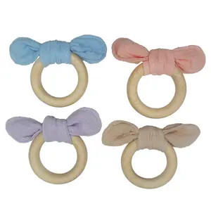 Deluxe organic wooden toys for babys teething chewable rings and beads