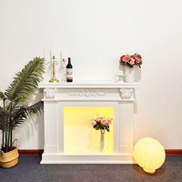 Manteau de cheminée sculpté de style rétro français, style crème, avec éclairage LED, meuble de rangement décoratif pour salon, B&B, hôtel