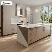 Meubles de cuisine sur mesure en stratifié avec îlot, design contemporain, armoires et tiroirs en panneaux mélaminés