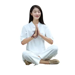 Pamuk ve keten yoga açık elbise iki parçalı set nefes meditasyon giyim kadın mütevazı
