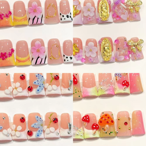 Uñas Artificiales con Forma <span class=keywords><strong>de</strong></span> Estrella Y2K, Diseño Floral 3D, Estilo Francés Ombre, 10 Piezas Reutilizables, Hechas a Mano, Diseños Variados - Product Image 1