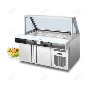 1.2m 4ft ascenseur porte en verre couvercle haut professionnel en acier inoxydable <span class=keywords><strong>Pizza</strong></span> affichage réfrigérateur comptoir salade Table salade <span class=keywords><strong>vitrine</strong></span> - Product Image 2