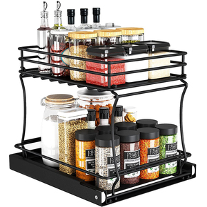 Pull Out Spice Rack Organizer for Cabinet, Cabinet Drawers Slide Out 2 Tier, Under Shelf Sliding Baskets for Storage, Black