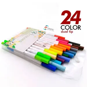 marker kalem Suppliers-24 paket çocuklar çizim gerçek yumuşak kurşun ucu yıkanabilir mürekkep kokusuz özel suluboya fırçası işaretleyici kalem animasyon