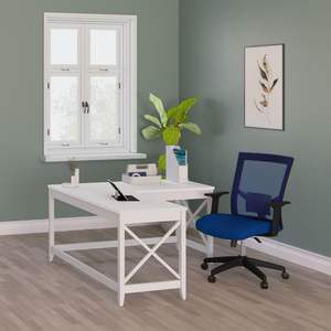 Bureau en forme de L Alera de style farmhouse, 58,27" x 58,27" x 29,53", en bois massif, pliable avec rangement, pour hôtels, couleur blanc - Product Image 2