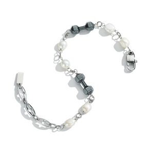 Natural Pearl And Hematite Bracelet Baroque Shape Dumbbell Design Women's Jewelry Everyday Wear - Product Image 2
