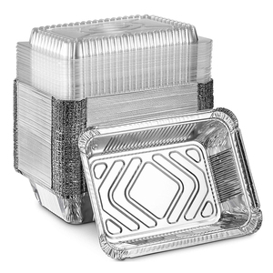 Bandejas Rectangulares de Papel de Aluminio Reciclable de 2 1/4 LB, Plateadas, para Comidas Rápidas, Contenedor de Alimentos de Papel de Aluminio con Tapa - Product Image 1