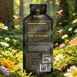 Custom Gold Foil Print bag 40g sachets Matte Black Shaped <b>pouch</b> For Natural Energy Honey Packaging - Product Image 6
