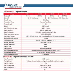 Osciloscopio <span class=keywords><strong>Digital</strong></span> 50Mhz Ancho de Banda 2 Canales 3,5 "TFT <span class=keywords><strong>Mini</strong></span> Osciloscopio Fuente de Señal 2 en 1 Osciloscopio y Multímetro - Product Image 5