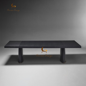 Chinese Wholesalers Luxe <b>Kitchen</b> Furniture Simple Two <b>Legs</b> Solid Wood 8 Seater Rectangle Dining Table - Product Image 3