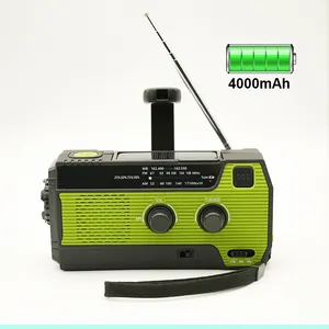 High Quality Rechargeable Am Fm 4000mah Emergency Radio Flashlight Solar Hand Crank Weather Alert Radio