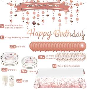 Set per Festa <span class=keywords><strong>di</strong></span> <span class=keywords><strong>Compleanno</strong></span> Oro Rosa con Striscione 'Happy Birthday', Ghirlanda <span class=keywords><strong>di</strong></span> Glitter, Piatti e Bicchieri, Tovaglia e Palloncini - Product Image 3